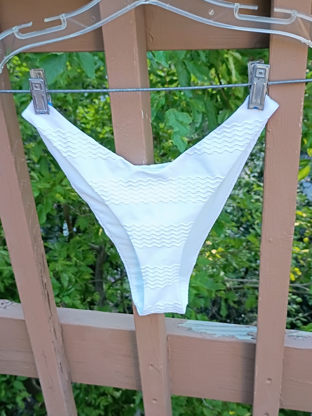 aerie White Textured High-Cut Bikini Bottom sz S NEW